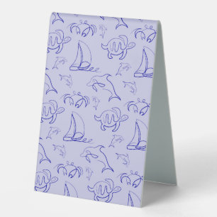 Sea animals and sailboat one line drawing pattern  table tent