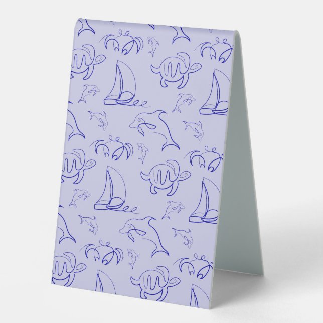 Sea animals and sailboat one line drawing pattern  table tent (Front)
