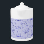 Sea animals and sailboat one line drawing pattern  teapot<br><div class="desc">Drawing in single line style seamless pattern with sea animals and sailboat</div>
