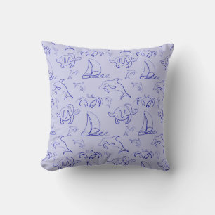 Sea animals and sailboat one line drawing pattern throw pillow