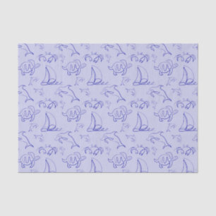 Sea animals and sailboat one line drawing pattern tissue paper