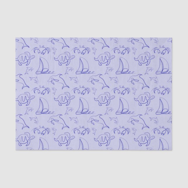 Sea animals and sailboat one line drawing pattern  tissue paper (Front)