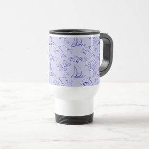 Sea animals and sailboat one line drawing pattern  travel mug