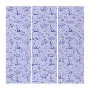 Sea animals and sailboat one line drawing pattern  triptych