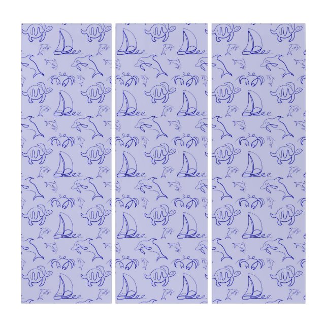 Sea animals and sailboat one line drawing pattern  triptych (Front)