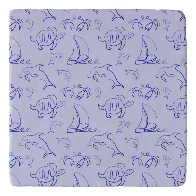 Sea animals and sailboat one line drawing pattern trivet | Zazzle