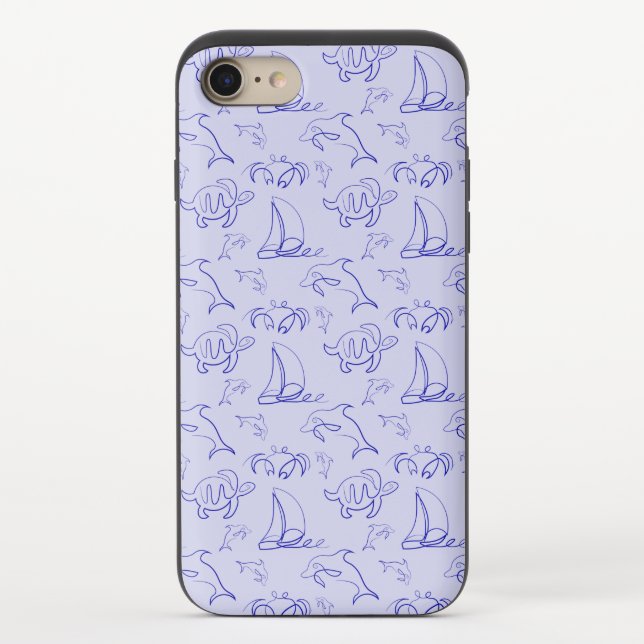 Sea animals and sailboat one line drawing pattern  uncommon iPhone case (Back)