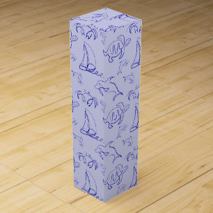 Sea animals and sailboat one line drawing pattern  wine box