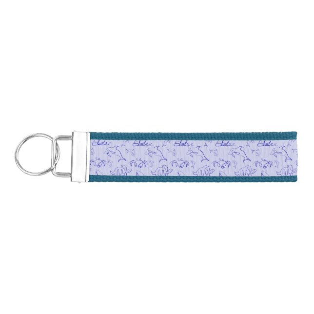 Sea animals and sailboat one line drawing pattern  wrist keychain (Keys on Left)