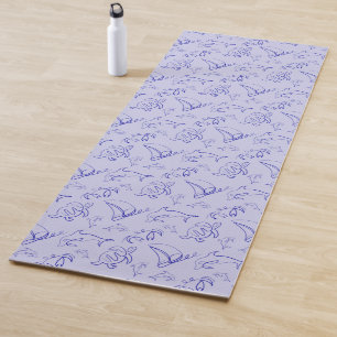 Sea animals and sailboat one line drawing pattern yoga mat
