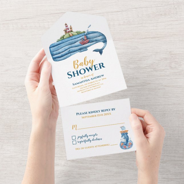 Sea Animals Baby Boy Baby Shower All In One Invitation (Tearaway)