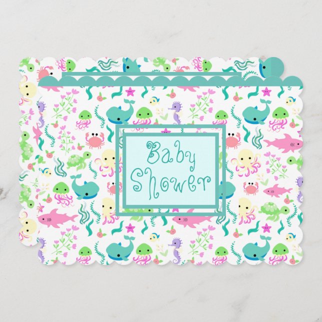 Sea Animals Baby Shower Invitation (Front/Back)