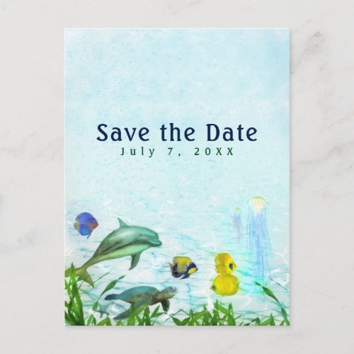 Sea Animals Beach Watercolor Elegant Save the Date Announcement Postcard