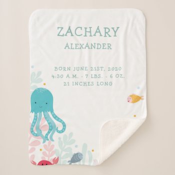 Sea Animals Birth Announcement Baby Blanket by OS_Designs at Zazzle