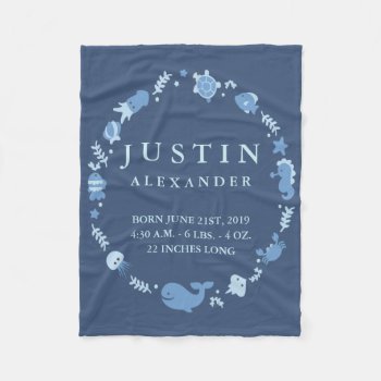 Sea Animals Birth Announcement Fleece Baby Blanket by OS_Designs at Zazzle
