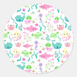 Sea Animals Classic Round Sticker