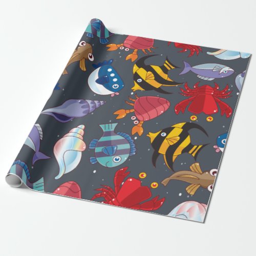 sea_animals Fish snail crap lobster Wrapping Paper