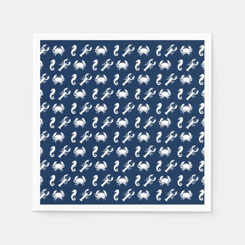 Sea Animals navy lobster crab seahorse pattern Napkins