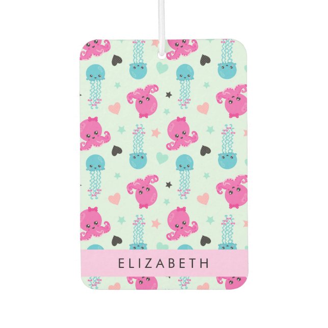 Sea Animals, Octopus, Jellyfish, Hearts, Your Name Air Freshener (Front)