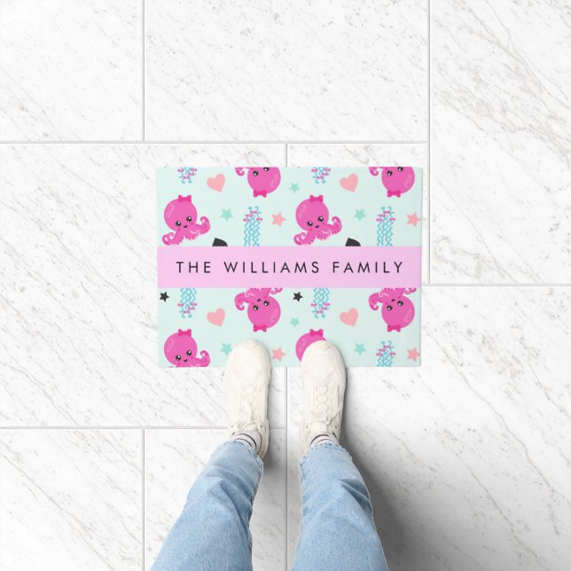 Sea Animals, Octopus, Jellyfish, Hearts, Your Name Doormat (Indoor)