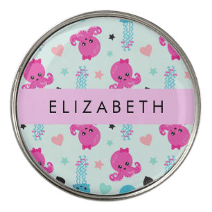 Sea Animals, Octopus, Jellyfish, Hearts, Your Name Golf Ball Marker