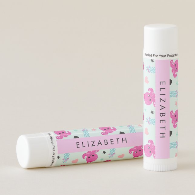 Sea Animals, Octopus, Jellyfish, Hearts, Your Name Lip Balm (Front)