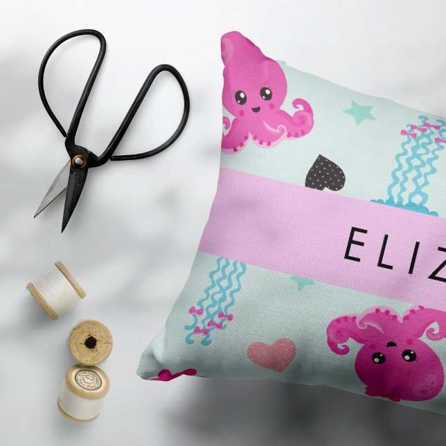 Sea Animals, Octopus, Jellyfish, Hearts, Your Name Pillow Case (Creator Uploaded)