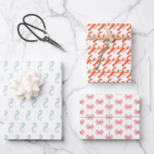 Sea Animals pattern lobster crab seahorse cute Wrapping Paper Sheets