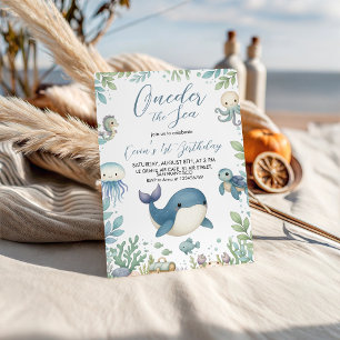 Sea Animals Photo 1st Birthday Invite