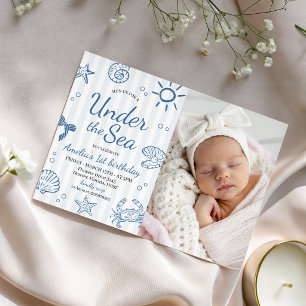 Sea Animals Photo 1st Birthday Invite