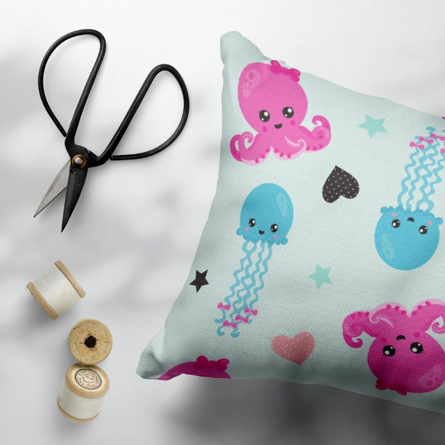 Sea Animals, Sea Life, Octopus, Jellyfish, Hearts Accent Pillow (Creator Uploaded)