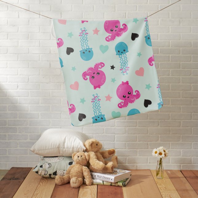 Sea Animals, Sea Life, Octopus, Jellyfish, Hearts Baby Blanket (In Situ)