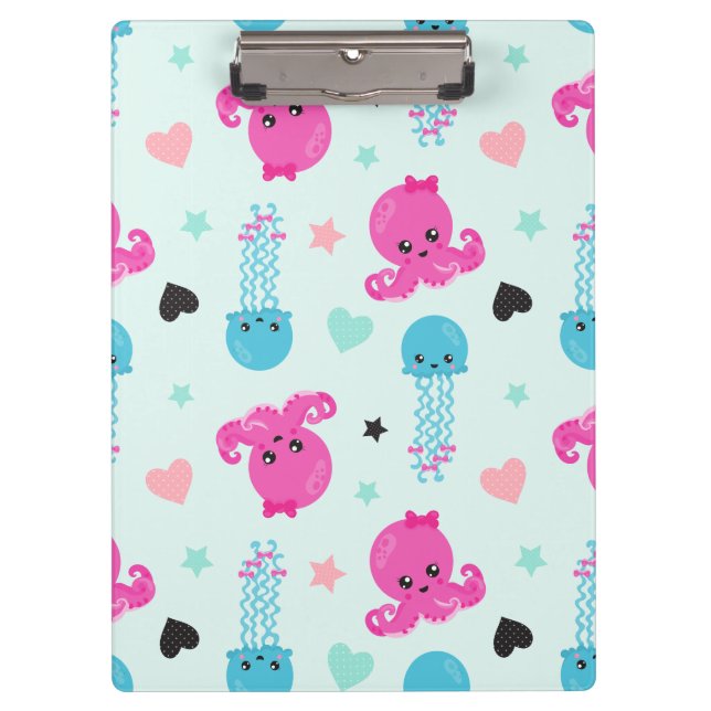 Sea Animals, Sea Life, Octopus, Jellyfish, Hearts Clipboard (Front)