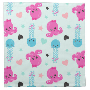 Sea Animals, Sea Life, Octopus, Jellyfish, Hearts Cloth Napkin