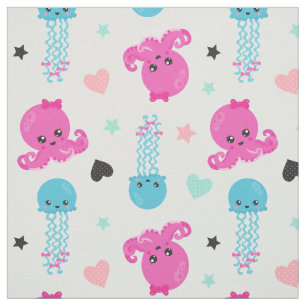 Sea Animals, Sea Life, Octopus, Jellyfish, Hearts Fabric