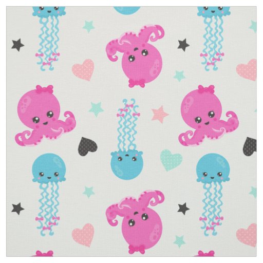 Sea Animals, Sea Life, Octopus, Jellyfish, Hearts Fabric