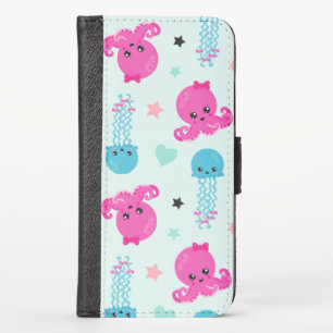 Sea Animals, Sea Life, Octopus, Jellyfish, Hearts iPhone X Wallet Case