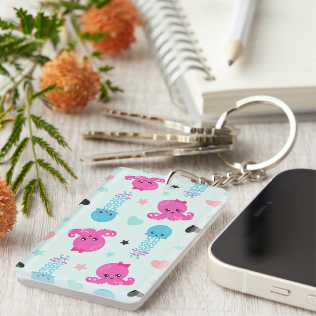 Sea Animals, Sea Life, Octopus, Jellyfish, Hearts Keychain (Front Right)