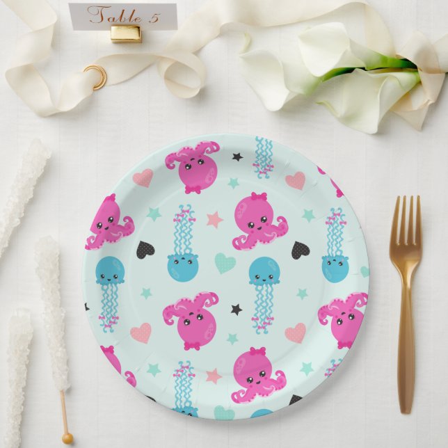 Sea Animals, Sea Life, Octopus, Jellyfish, Hearts Paper Plates (Wedding)
