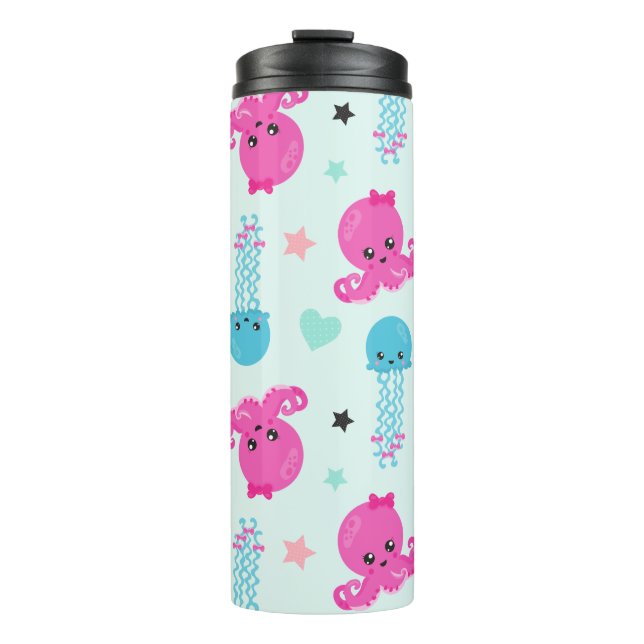 Sea Animals, Sea Life, Octopus, Jellyfish, Hearts Thermal Tumbler (Front)