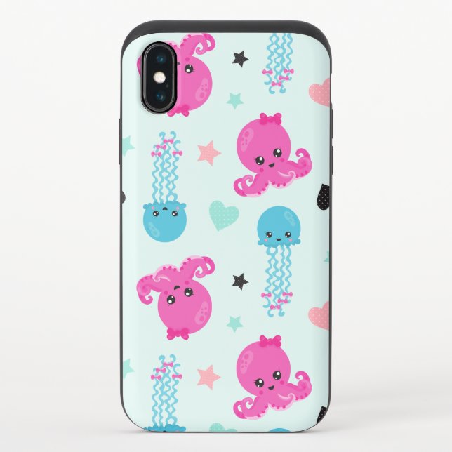 Sea Animals, Sea Life, Octopus, Jellyfish, Hearts Uncommon iPhone Case (Back)