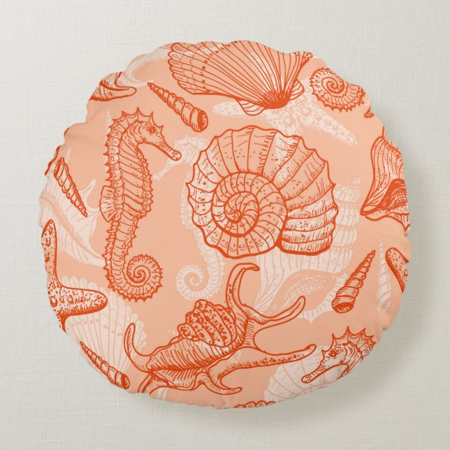 Sea animals seamless pattern round pillow (Front)