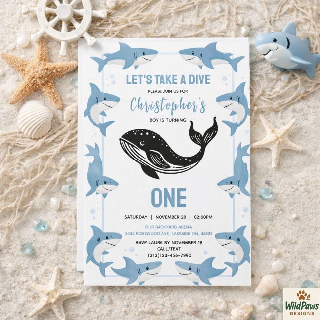Sea Animals Shark 1st Birthday | Under the Sea  Invitation (Sea Animals Shark 1st Birthday | Under the Sea Invitation
)