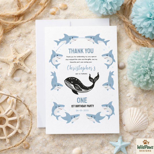 Sea Animals Shark 1st Birthday | Under the Sea Thank You Card (Sea Animals Shark 1st Birthday | Under the Sea Thank You Card
)
