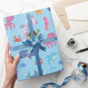 Sea Animals Wrapping Paper, Sea Life Gift Wrap