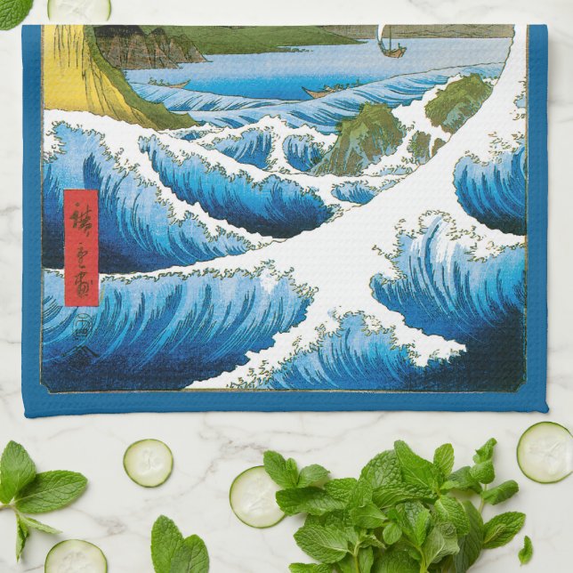 Sea at Satta in Suruga Province by Ando Hiroshige Kitchen Towel (Folded)