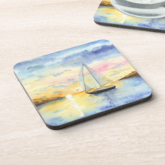Sea at sunset beverage coaster (Left Side)