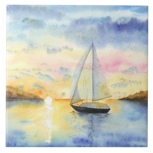 Sea at sunset ceramic tile (Front)