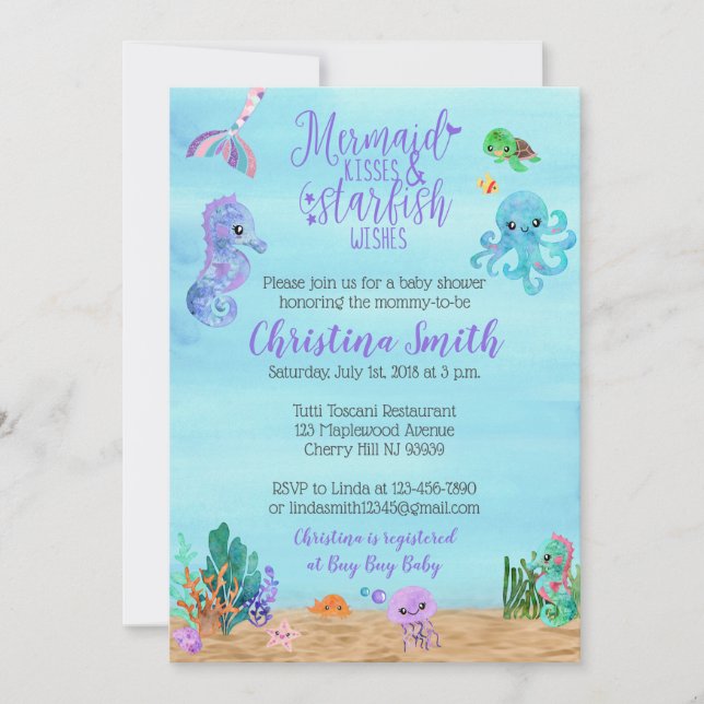 Sea Baby Shower Invitations for a Girl w Mermaid (Front)