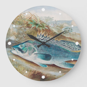 Sea Bass by S.A. Kilbourne, Vintage Fish Large Clock
